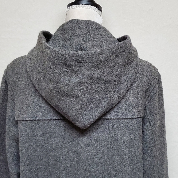 RARE Vintage 1970s Woolrich Woman Gray Wool Hooded Toggle Button Trenchcoat L - Picture 13 of 16